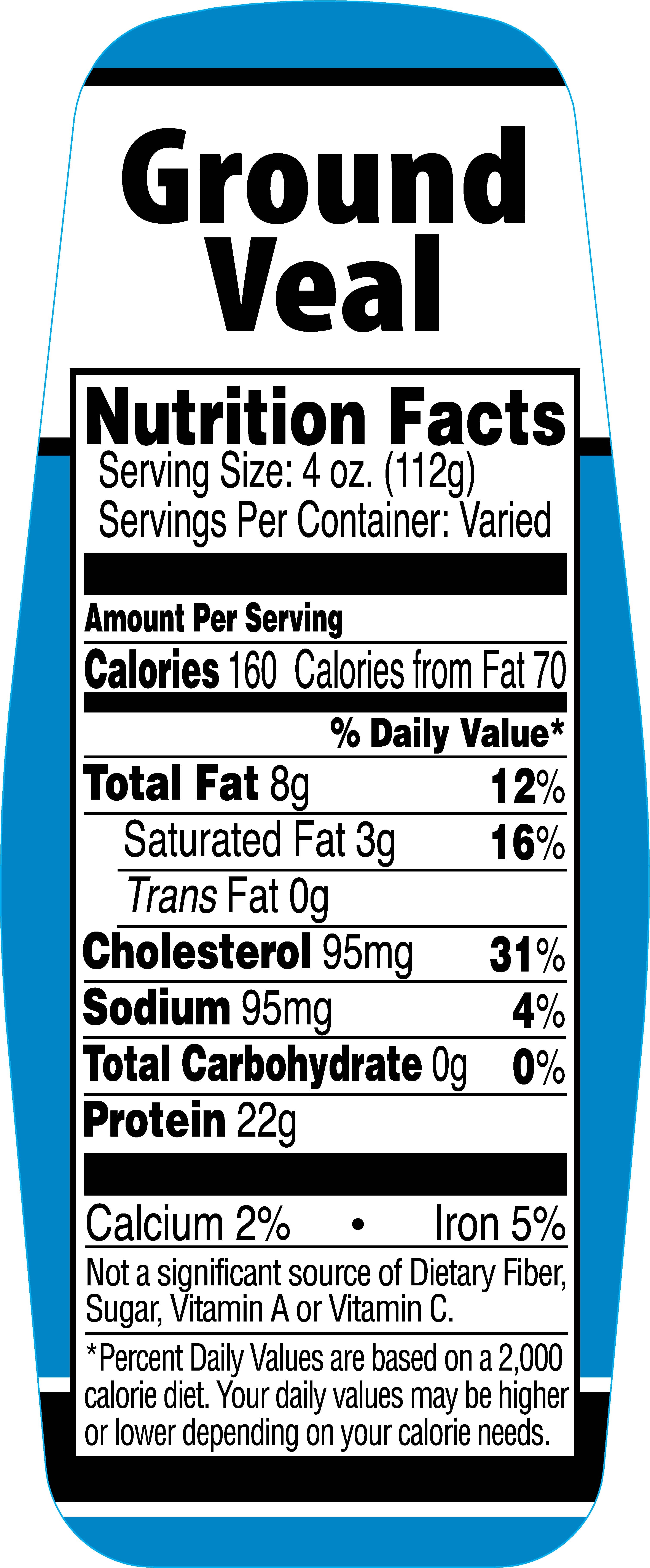 Ground Veal Label Nutritional Facts 500/Roll