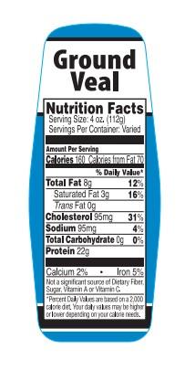 Ground Veal Label Nutritional Facts 500/Roll