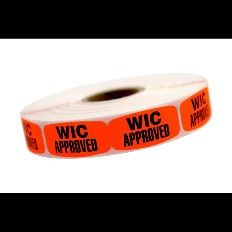 WIC Approved Label Black Fluorescent Red Short Oval Dayglo 1000 Count/Roll 50 Rolls/Case 50000 Count/Case