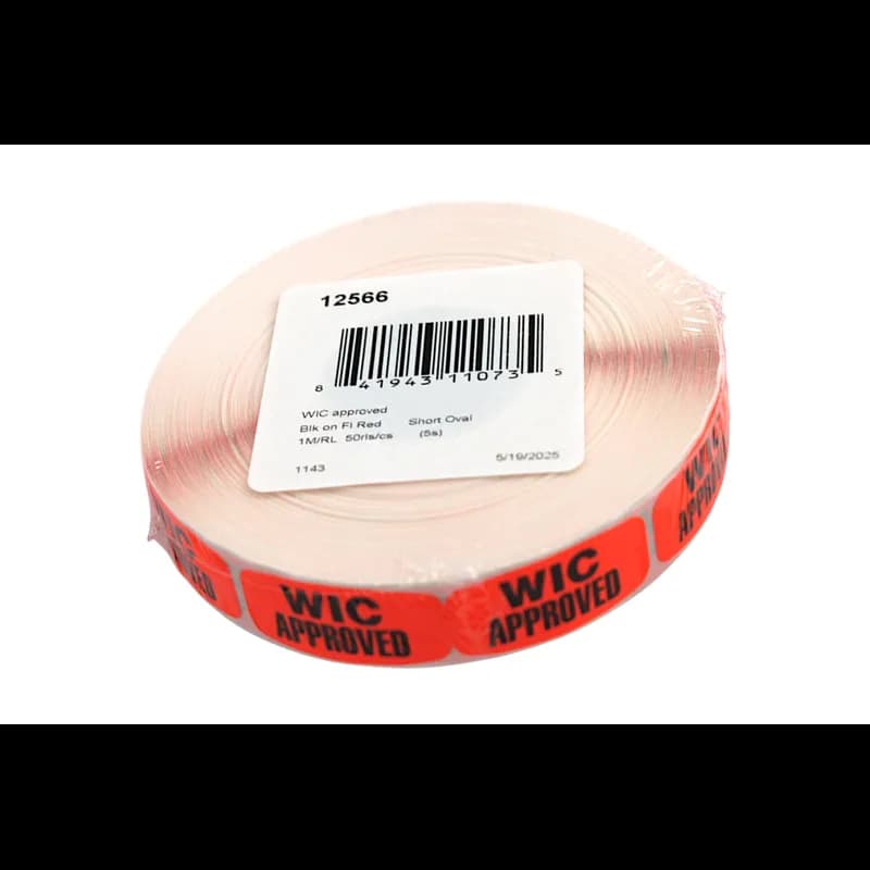 WIC Approved Label Black Fluorescent Red Short Oval Dayglo 1000 Count/Roll 50 Rolls/Case 50000 Count/Case