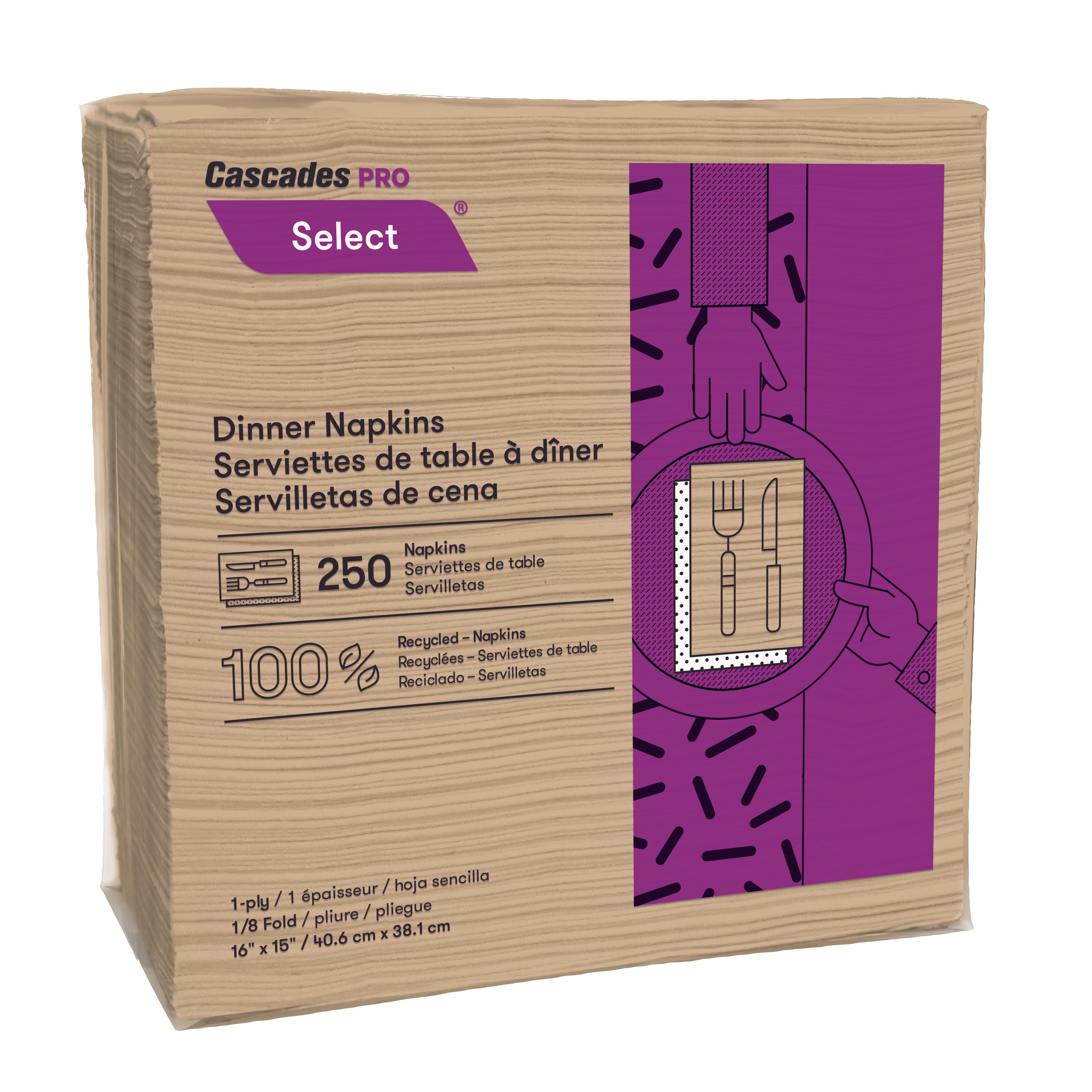 Cascades PRO Select® Dinner Napkins 16X15.5 IN Kraft Paper 1PLY 1/8 Fold 3000/Case