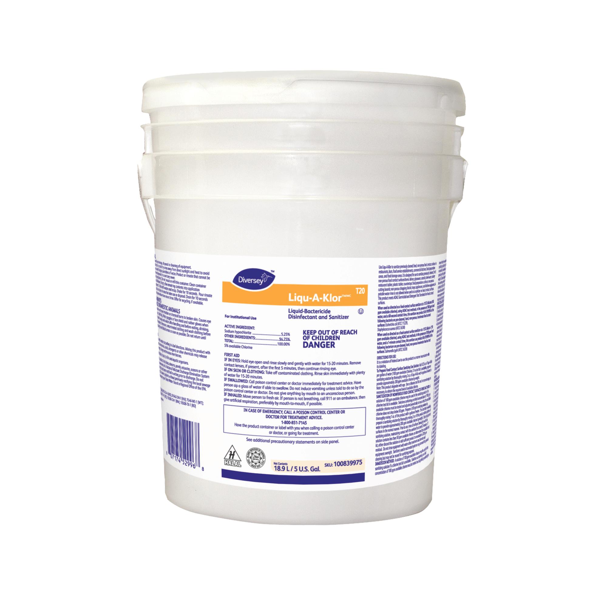 Diversey Liqu-A-Klor Disinfectant Sanitizer 5 GAL Liquid Bactericidal Kosher 1/Pail