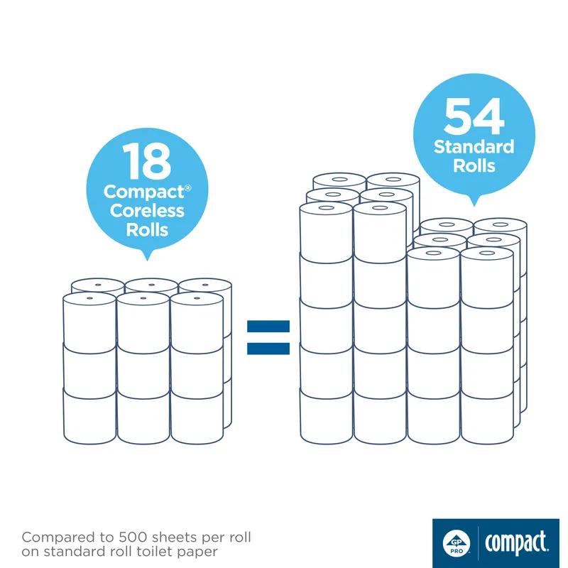 Compact® Toilet Paper & Tissue Roll 4X3.8 IN 2PLY White Coreless High Capacity 1500 Sheets/Roll 18 Rolls/Case