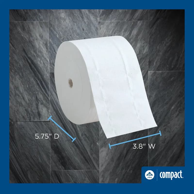 Compact® Toilet Paper & Tissue Roll 4X3.8 IN 2PLY White Coreless High Capacity 1500 Sheets/Roll 18 Rolls/Case