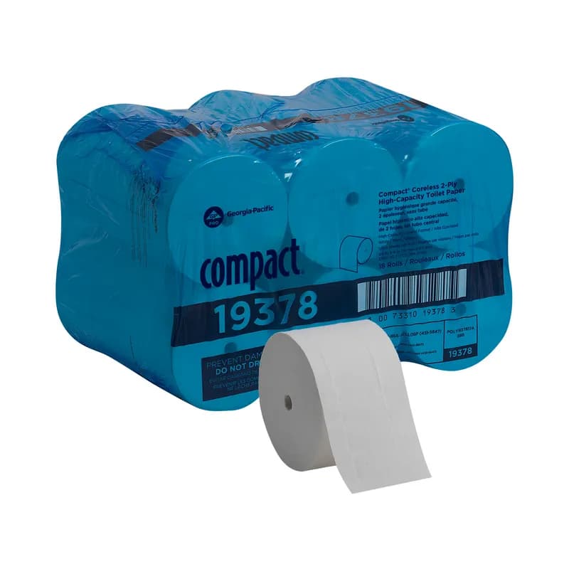 Compact® Toilet Paper & Tissue Roll 4X3.8 IN 2PLY White Coreless High Capacity 1500 Sheets/Roll 18 Rolls/Case