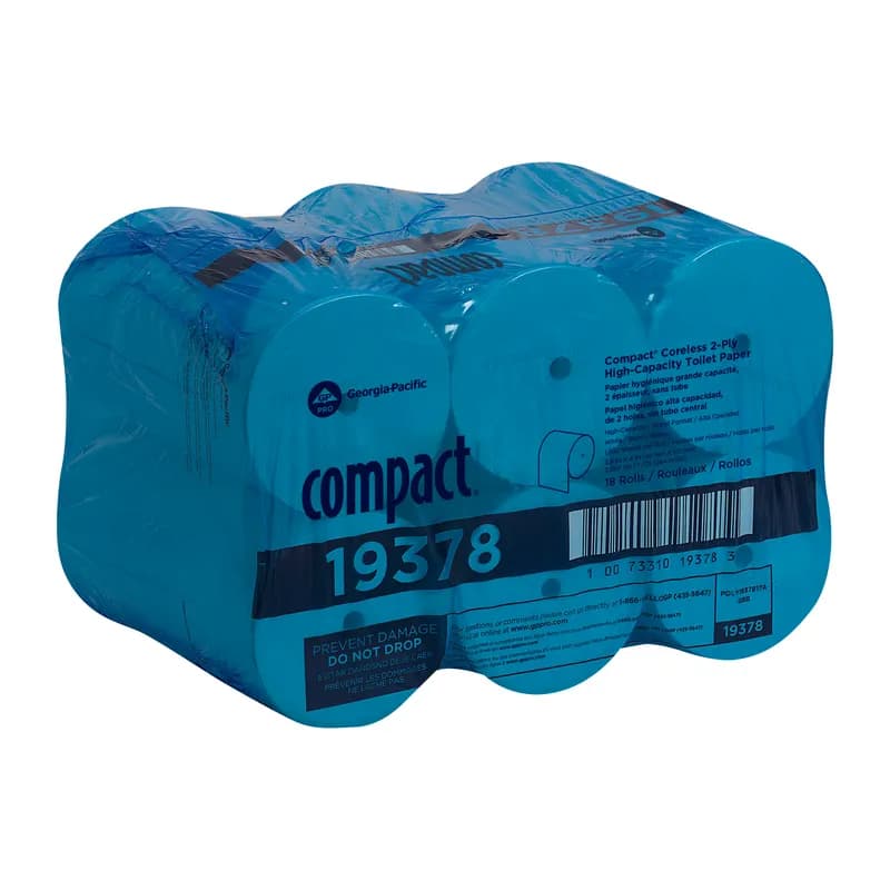 Compact® Toilet Paper & Tissue Roll 4X3.8 IN 2PLY White Coreless High Capacity 1500 Sheets/Roll 18 Rolls/Case