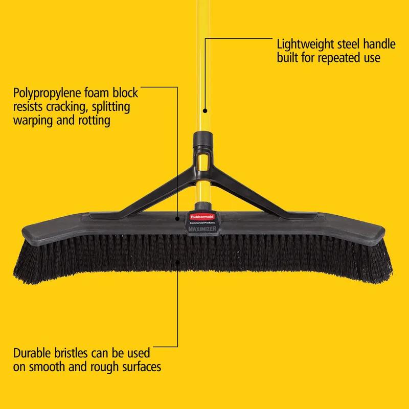 Maximizer™ Push Broom Medium (MED) 58.13X36 IN Yellow Black PP Steel Push to Center 6/Case