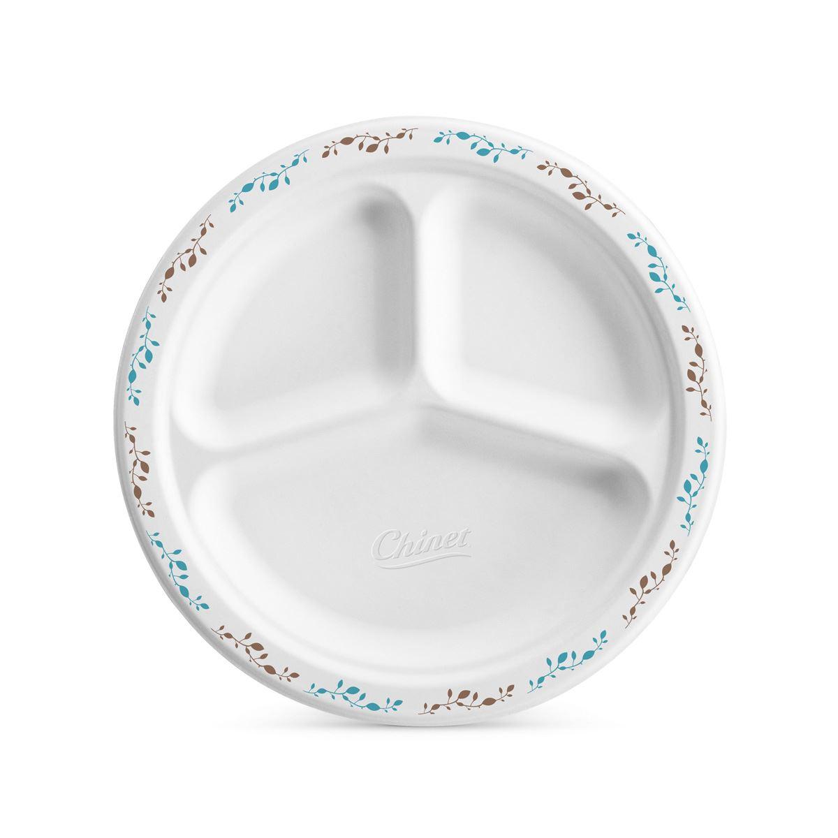 Vines Plate 9.25 IN 3 Compartment Molded Fiber Multicolor Round 500/Case