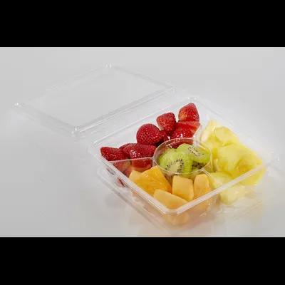 Fresh N' Sealed® Snack Deli Container 7.5 3 Compartment PET Clear Square With Cup Locator Tamper-Evident 120/Case