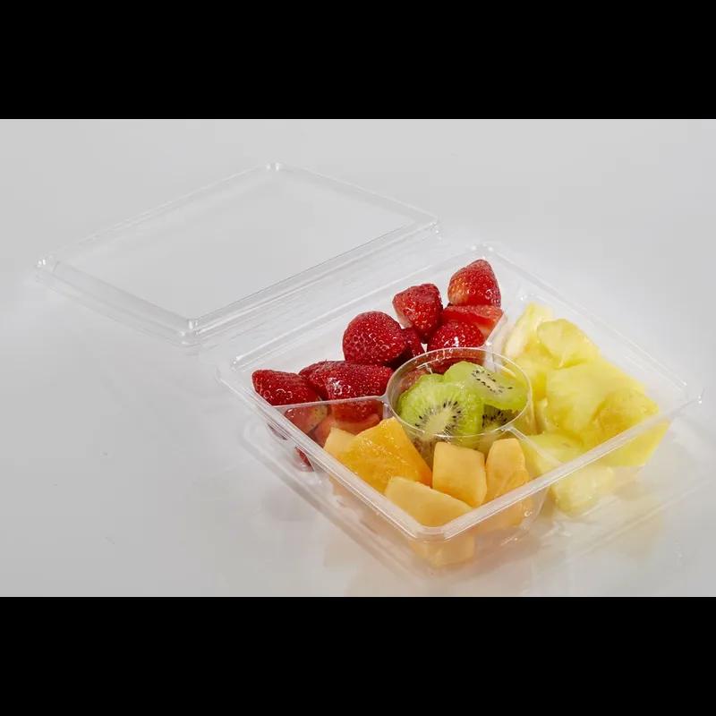 Fresh N' Sealed® Snack Deli Container 7.5 OZ 3 Compartment PET Clear Square With Cup Locator Tamper-Evident 120/Case