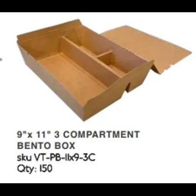 Bento Box With Flat Lid 9X11 IN 3 Compartment Paper Wood Rectangle 150/Case