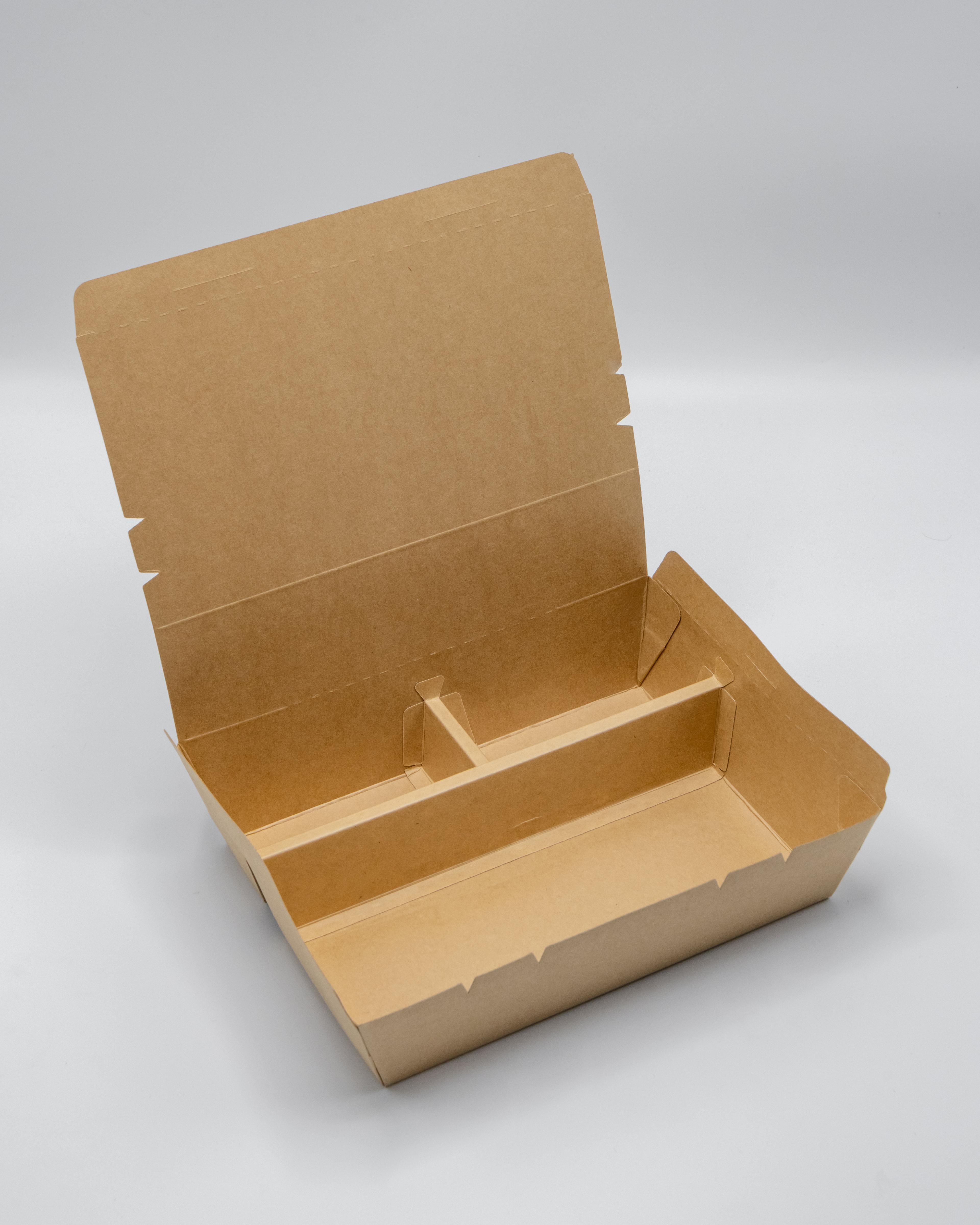 Bento Box With Flat Lid 9X11 IN 3 Compartment Paper Wood Rectangle 150/Case