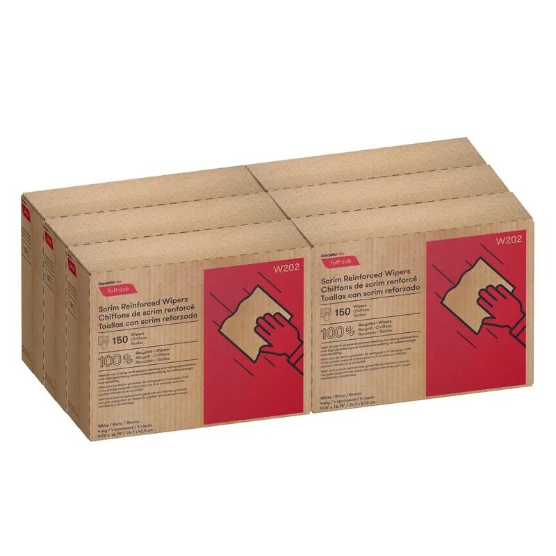 Cascades PRO Wipe 16.75X9.75 IN Cloth Scrim White Interfold Pop-Up Box Reinforced 150 Count/Box 6 Box/Case