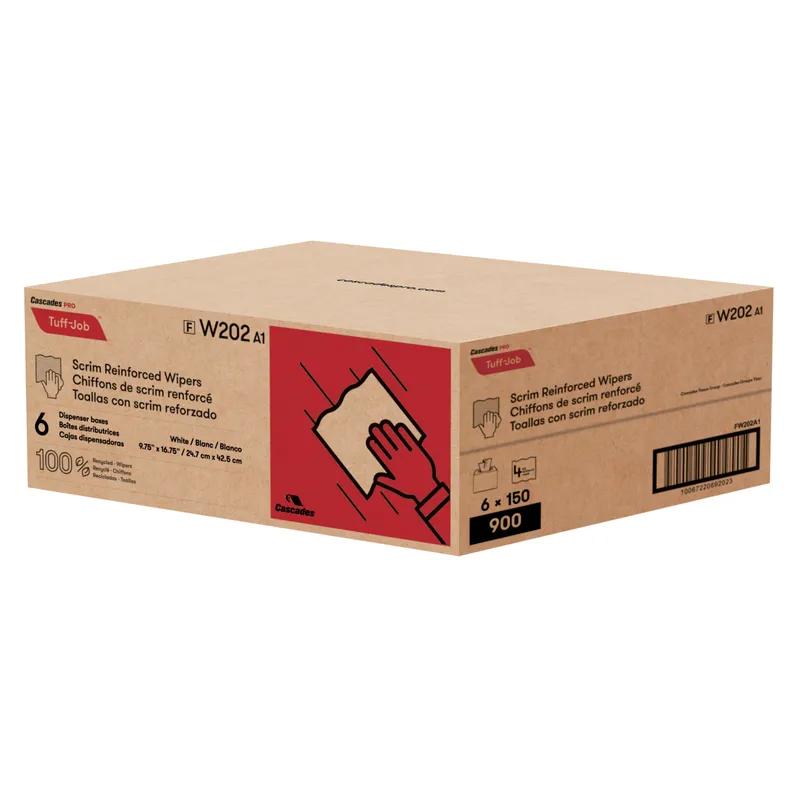 Cascades PRO Wipe 16.75X9.75 IN Cloth Scrim White Interfold Pop-Up Box Reinforced 150 Count/Box 6 Box/Case