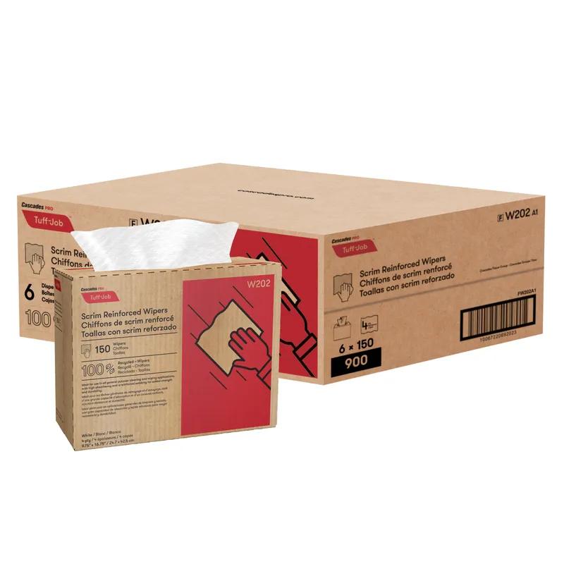 Cascades PRO Wipe 16.75X9.75 IN Cloth Scrim White Interfold Pop-Up Box Reinforced 150 Count/Box 6 Box/Case