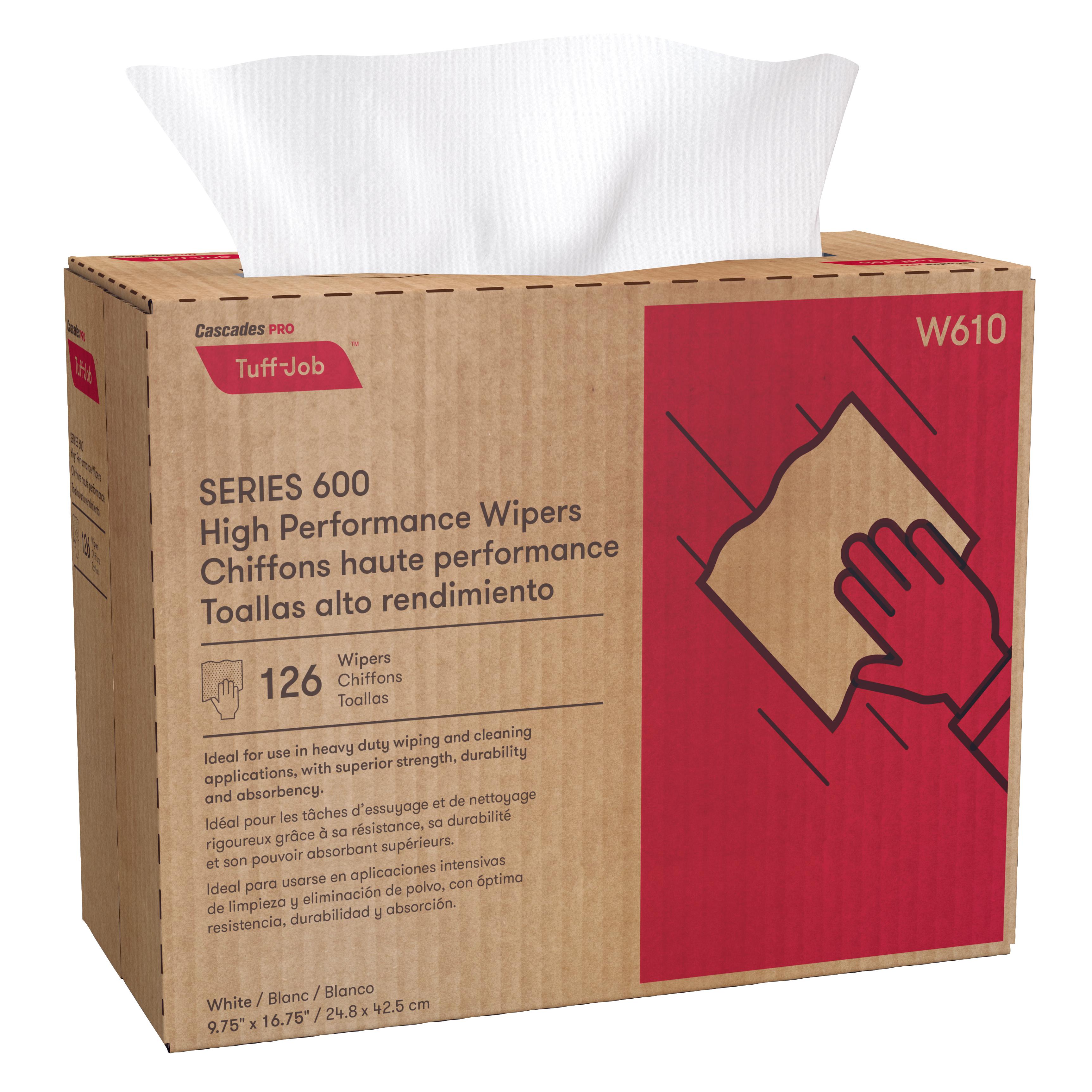 Cascades PRO Tuff-Job® Cleaning Wipe 16.75X9.75 IN Interfold Pop-Up Box High Performance 126 Count/Box 10 Box/Case