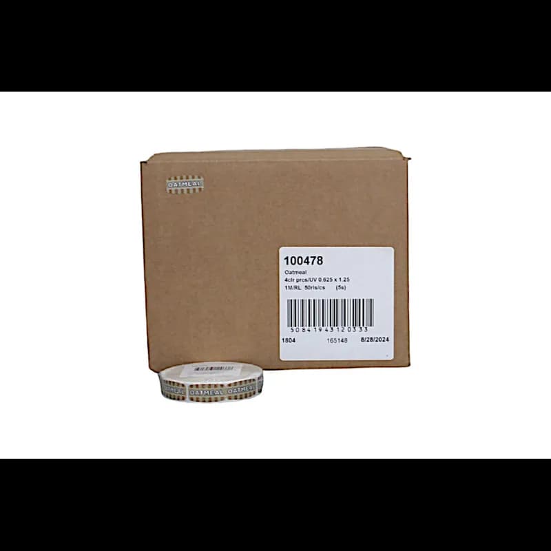 Oatmeal Bakery Flavor Label 0.625X1.25 IN Brown Oval 4 Color Process UV 1000 Count/Roll 50 Rolls/Case 50000 Count/Case