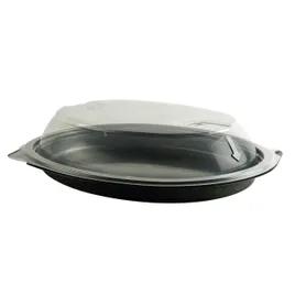 Take-Out Container Base & Lid Combo With Dome Lid 16 OZ PP Black Clear Oval Anti-Fog 200/Case