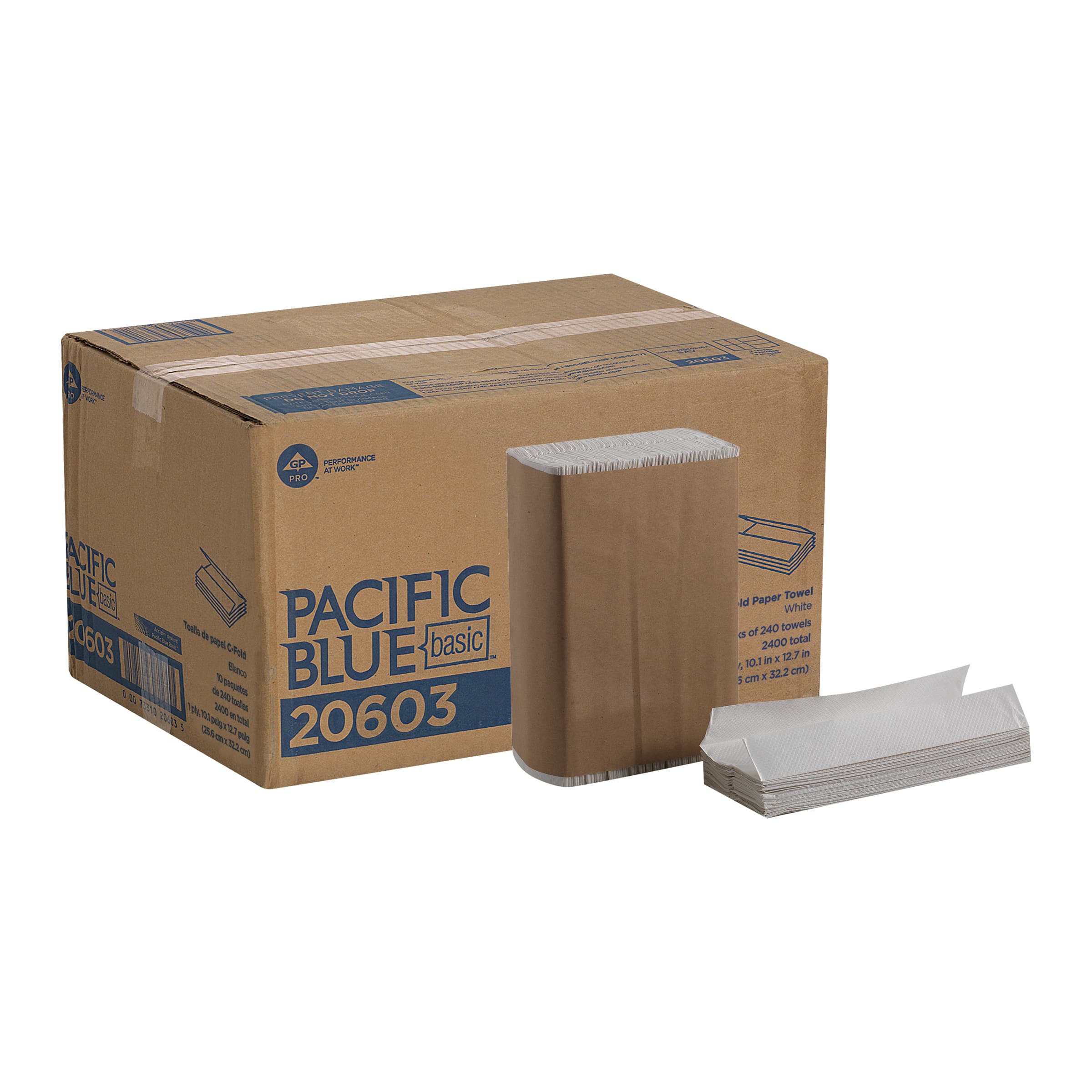 Pacific Blue Basic Folded Paper Towel 10.1X12.7 IN 1PLY White 1/2 Fold 240 Sheets/Pack 10 Packs/Case 2400 Sheets/Case