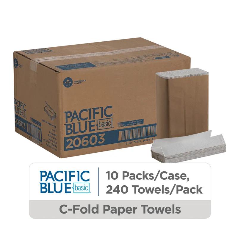 Pacific Blue Basic Folded Paper Towel 10.1X12.7 IN 1PLY White 1/2 Fold 240 Sheets/Pack 10 Packs/Case 2400 Sheets/Case