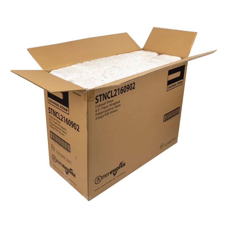 Colossal & Boba Straw 0.453X8.5 IN Plastic Assorted Paper Wrapped Straight Cut 500 Count/Pack 4 Packs/Case