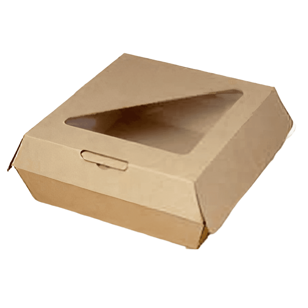 Bagcraft® EcoCraft® Take-Out Box Hinged With Dome Lid 8X8X3.31 IN Paper Kraft Square With Window 110/Case