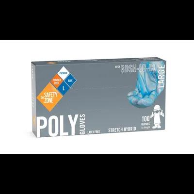 Gloves Large (LG) Blue Plastic Powder-Free Hybrid 100 Count/Pack 10 Packs/Case