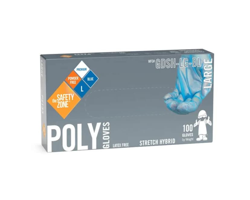 Gloves Large (LG) Blue Plastic Powder-Free Hybrid 100 Count/Pack 10 Packs/Case