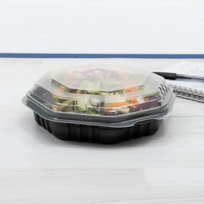 Solo® Creative Carryouts® OctaView® Take-Out Container Hinged With Dome Lid 7.94X7.47X2.32 IN PP Black Clear 100/Case
