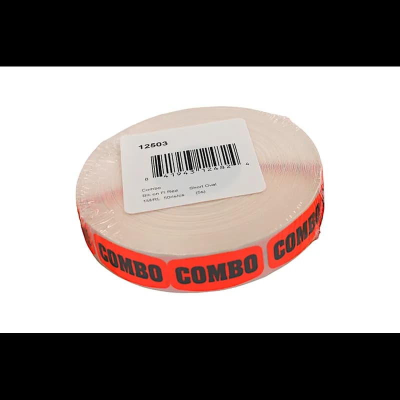 Combo Label 0.625X1.25 IN Black Fluorescent Red Short Oval 1000 Count/Roll 50 Rolls/Case 50000 Count/Case