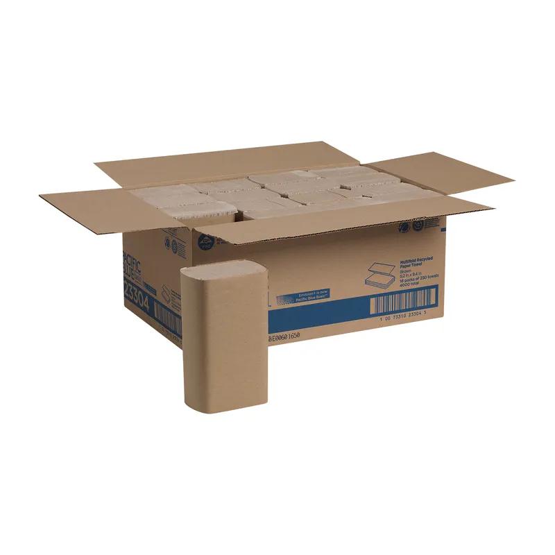 Pacific Blue Basic Folded Paper Towel 9.4X9.2 IN 1PLY Kraft 1/2 Fold 250 Sheets/Pack 16 Packs/Case 4000 Sheets/Case