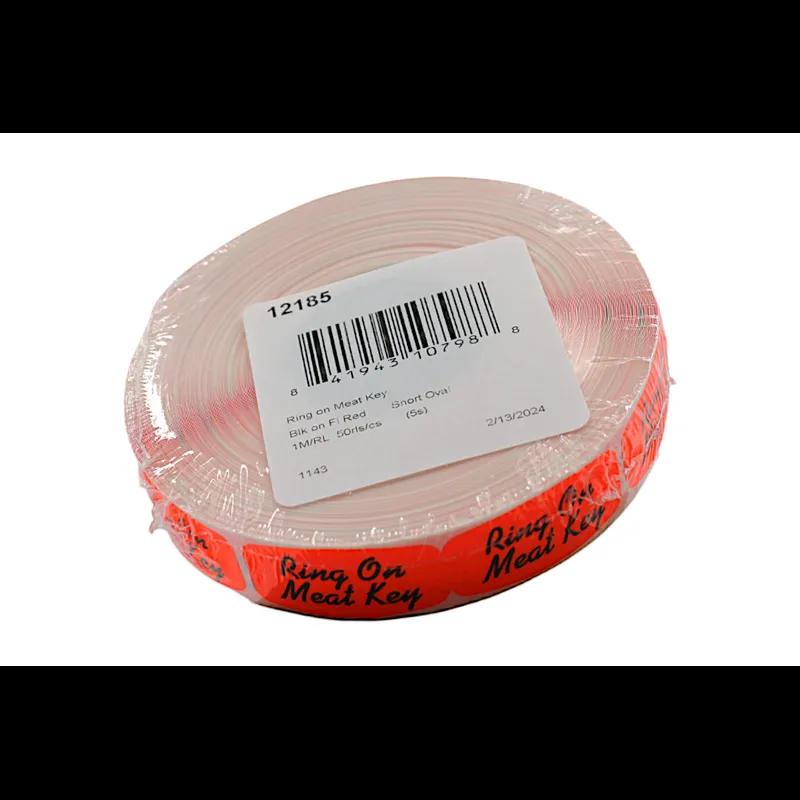 Ring On Meat Key Label 0.625X1.25 IN Black Fluorescent Red Short Oval 1000 Count/Roll 50 Rolls/Case 50000 Count/Case