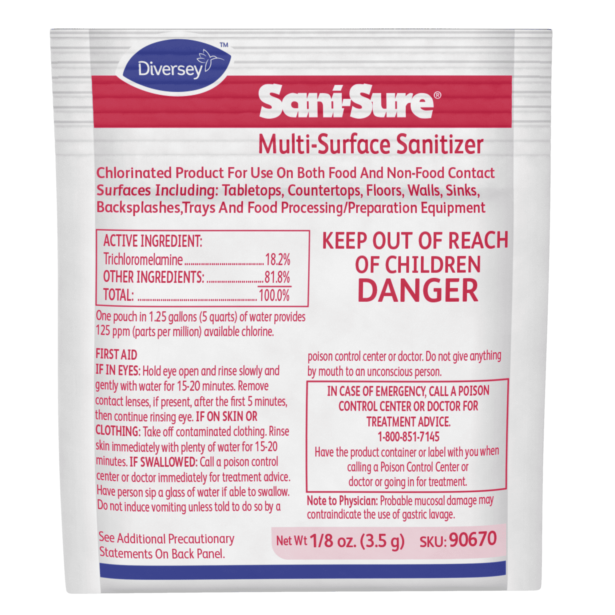 Sani-Sure® Sanitizer 0.125 FLOZ Multi Surface Powder Concentrate Kosher 12/Case