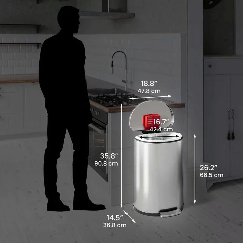 Trash Can 13 GAL Semi-Round Plastic Soft Step Pedal Commercial Removable Liner Odor Filter 1/Each