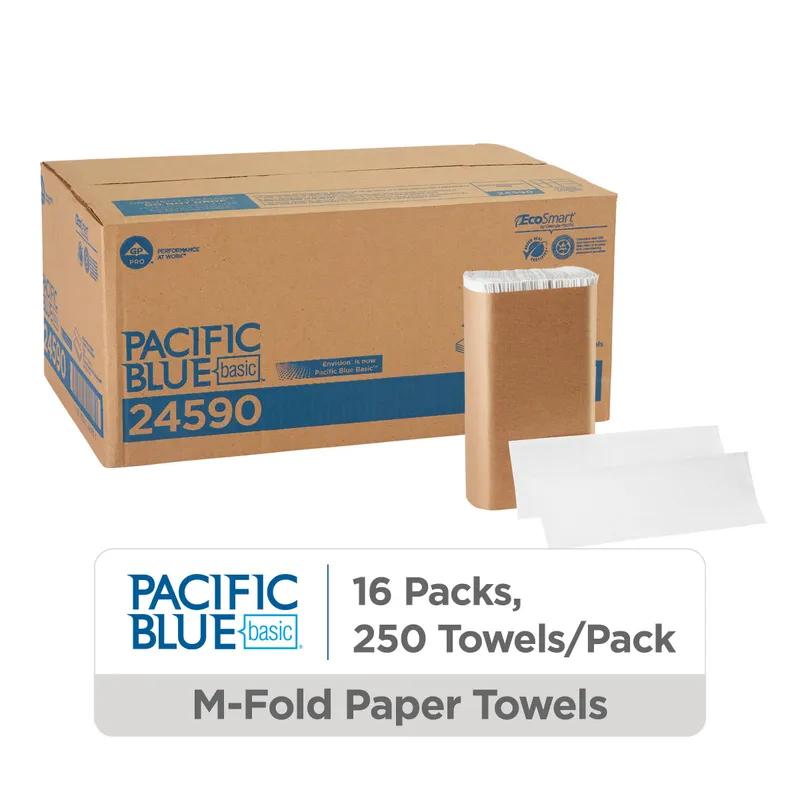 Pacific Blue Basic Folded Paper Towel 9.4X9.2 IN 1PLY White 1/2 Fold 250 Sheets/Pack 16 Packs/Case 4000 Sheets/Case