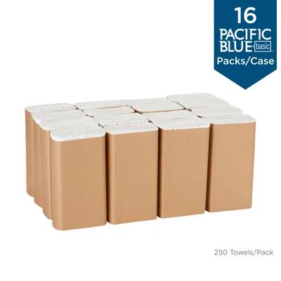 Pacific Blue Basic Folded Paper Towel 9.4X9.2 IN 1PLY White 1/2 Fold 250 Sheets/Pack 16 Packs/Case 4000 Sheets/Case