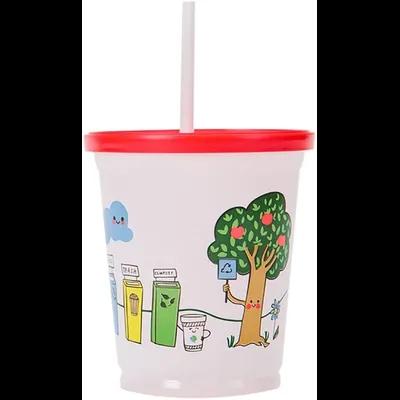 Cold Cup, Lid & Straw Combo Kid With Flat Lid 12 OZ PP Multicolor Recycle Friends With Hole 500/Case