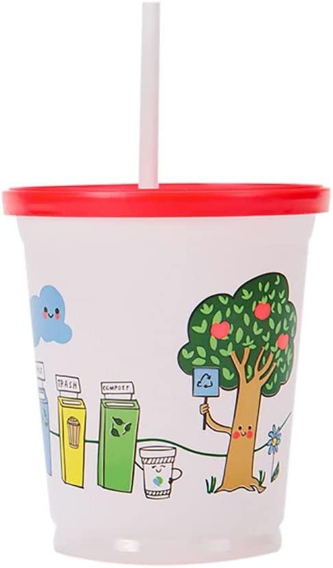 Cold Cup, Lid & Straw Combo Kid With Flat Lid 12 OZ PP Multicolor Recycle Friends With Hole 500/Case