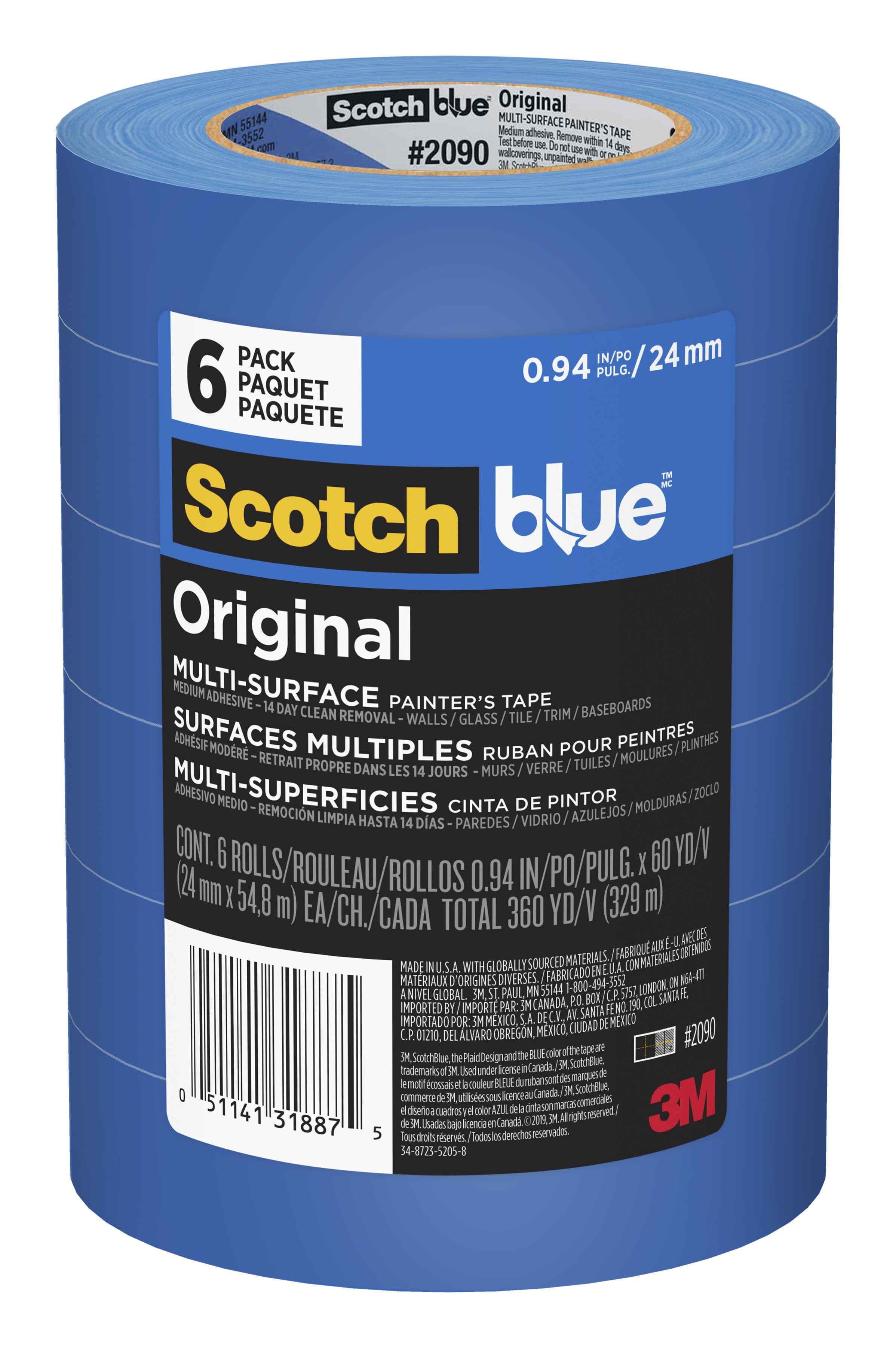 ScotchBlue™ 2090-24EP6 Original Painter's Tape Masking Tape 24MM X55M Blue 6 Count/Pack 24 Count/Case