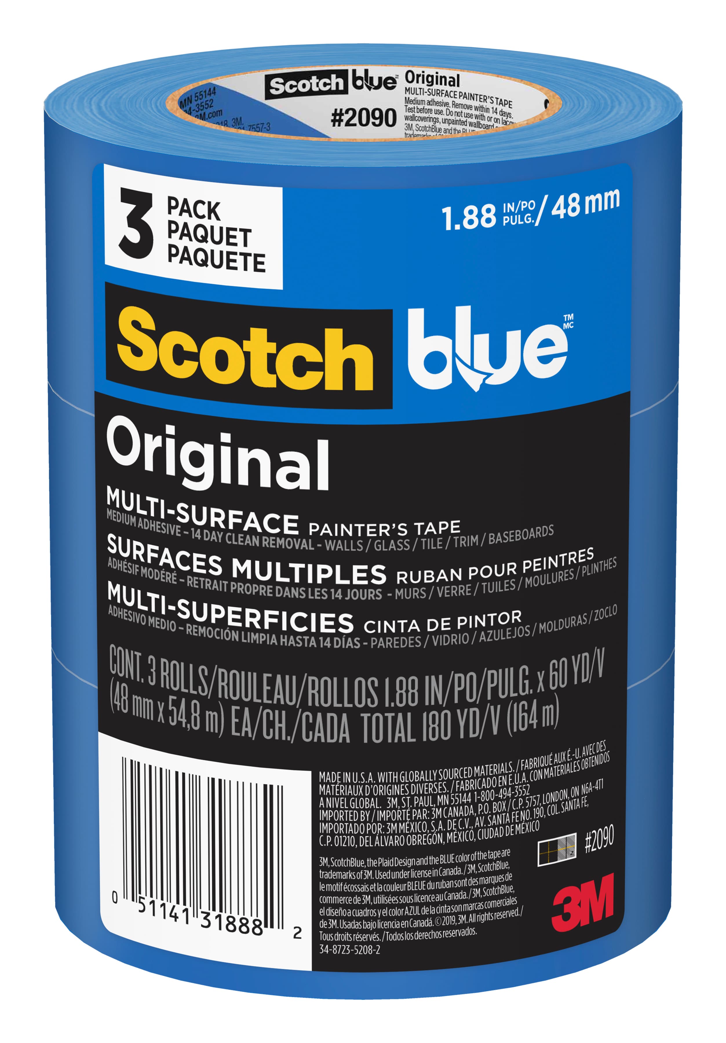 ScotchBlue™ 2090-48EP3 Original Painter's Tape Masking Tape 48MM X55M Blue Crepe Paper Acrylic PE 12 Rolls/Case