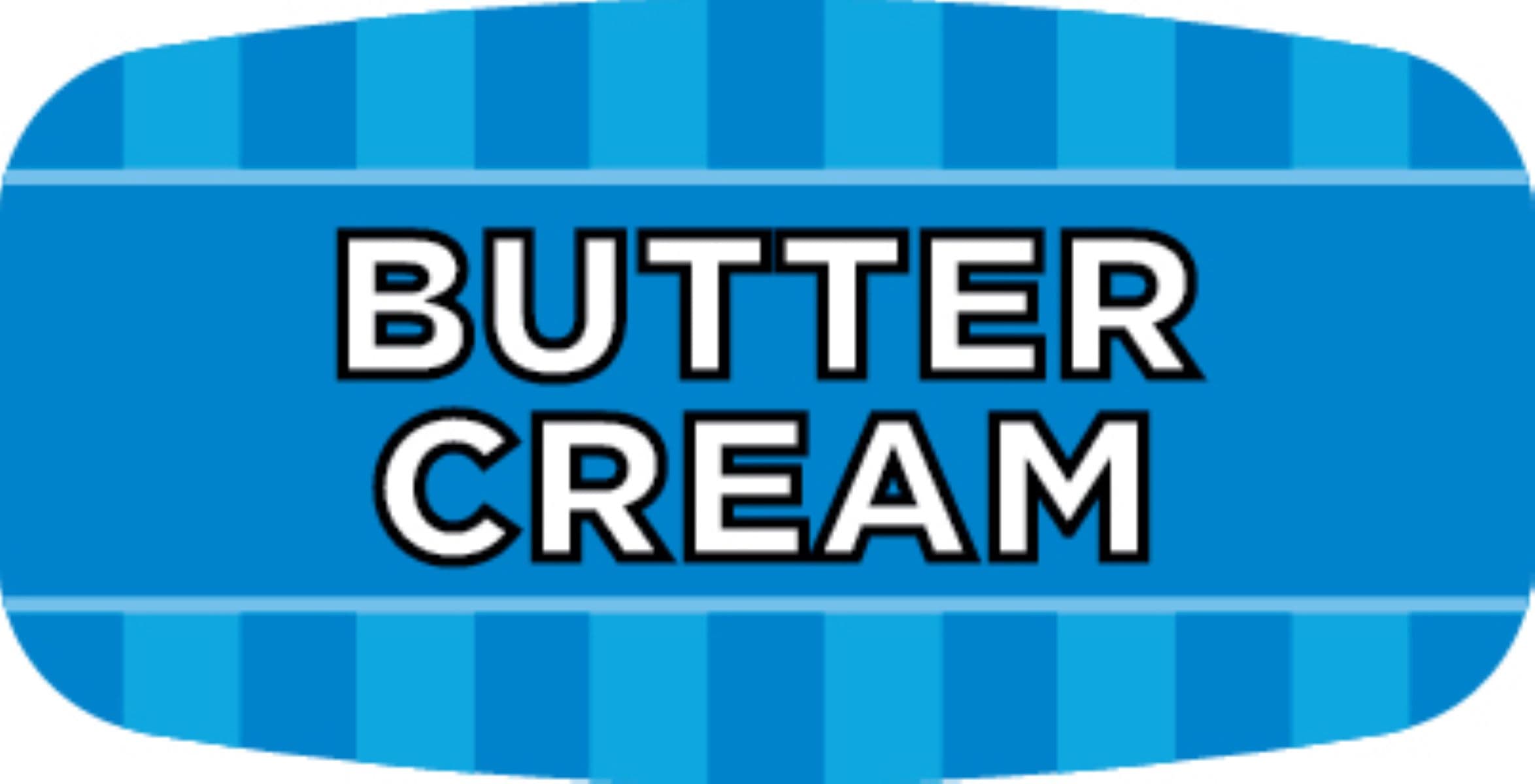 Butter Cream Bakery Flavor Label 0.625X1.25 IN Blue Oval 4 Color Process UV 1000 Count/Roll 50 Rolls/Case