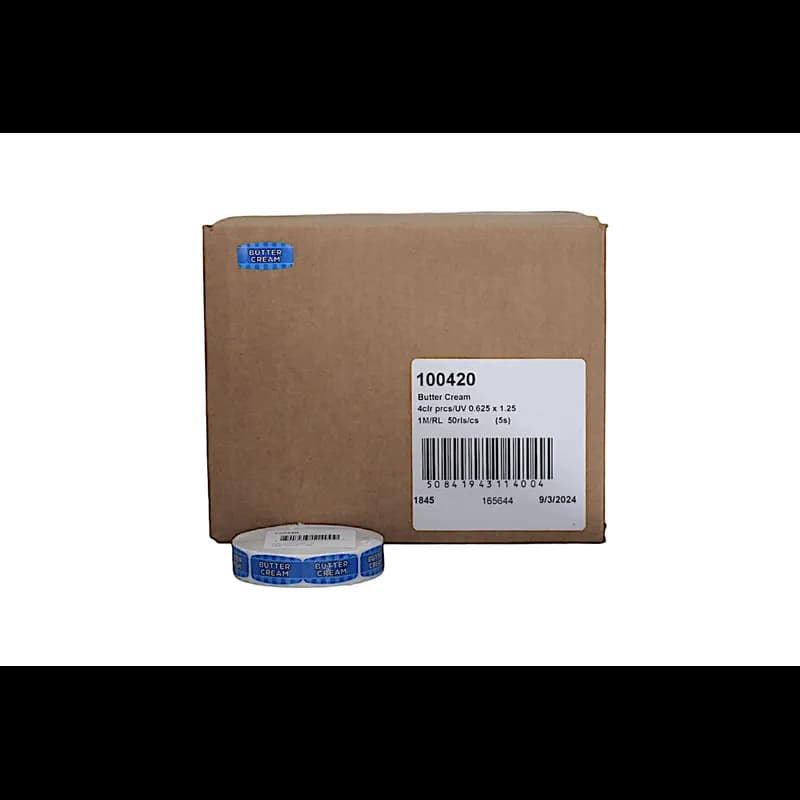 Butter Cream Bakery Flavor Label 0.625X1.25 IN Blue Oval 4 Color Process UV 1000 Count/Roll 50 Rolls/Case