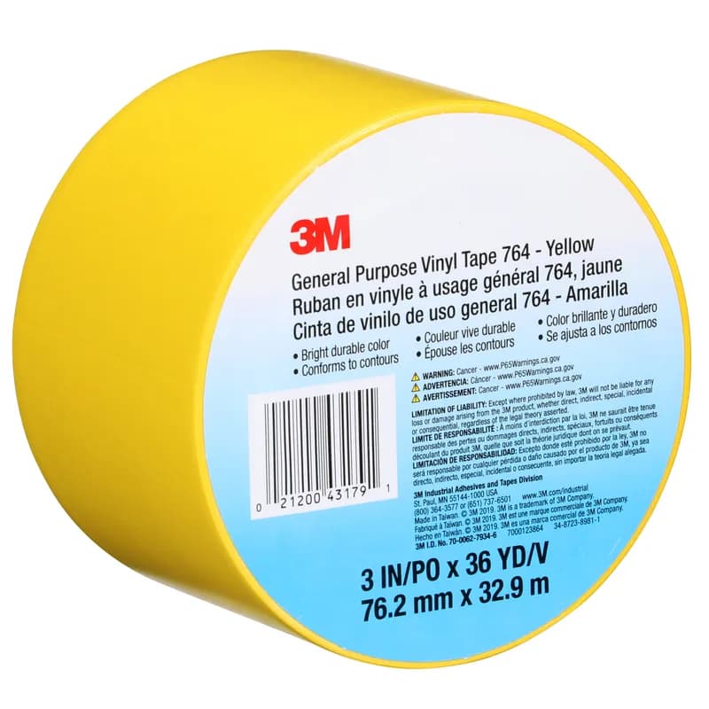 3M™ 764 Tape 3IN X36YD Yellow PVC 5MIL 12 Rolls/Case