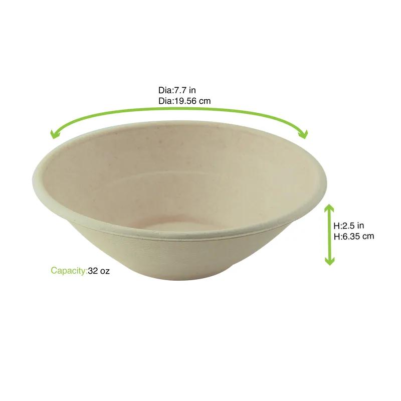 Bowl 32 OZ Sugarcane Brown Round Microwave Safe Freezer Safe 125 Count/Pack 2 Packs/Case 250 Count/Case