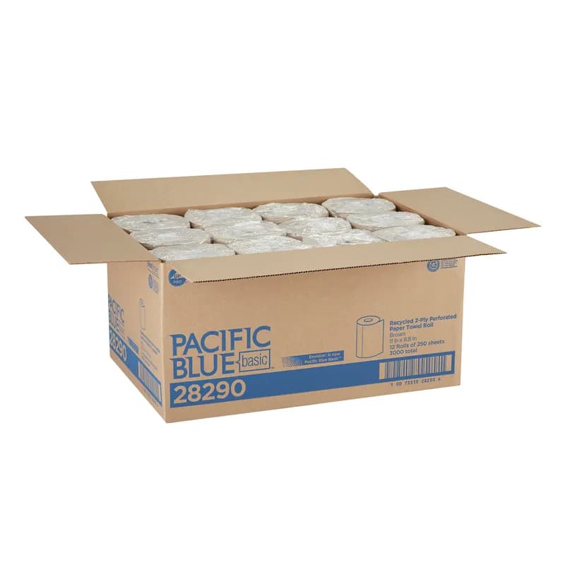 Pacific Blue Basic Household & Kitchen Folded Paper Towel 8.8X11 IN 2PLY Kraft 250 Sheets/Pack 12 Packs/Case
