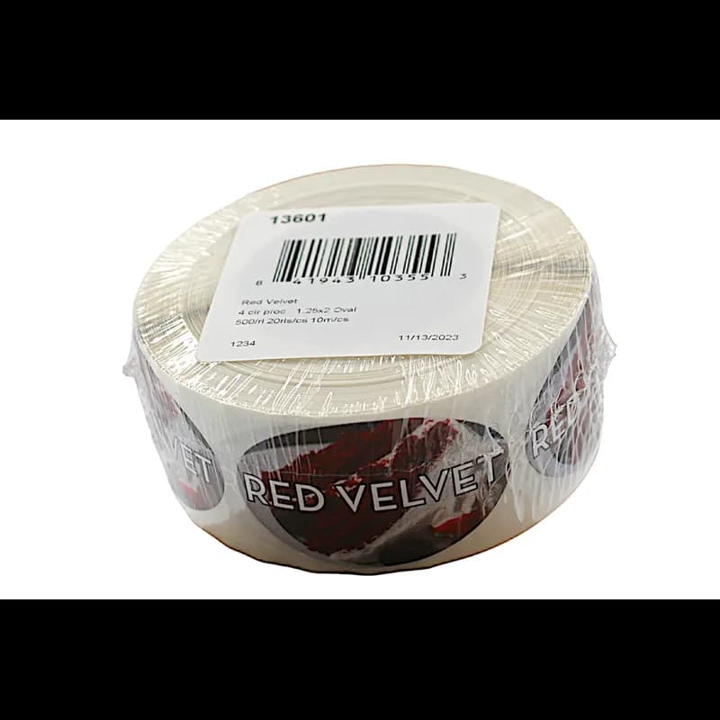 Red Velvet Bakery Flavor Label 1.25X2 IN Oval 4 Color Process 500 Count/Roll 5 Rolls/Sleeve