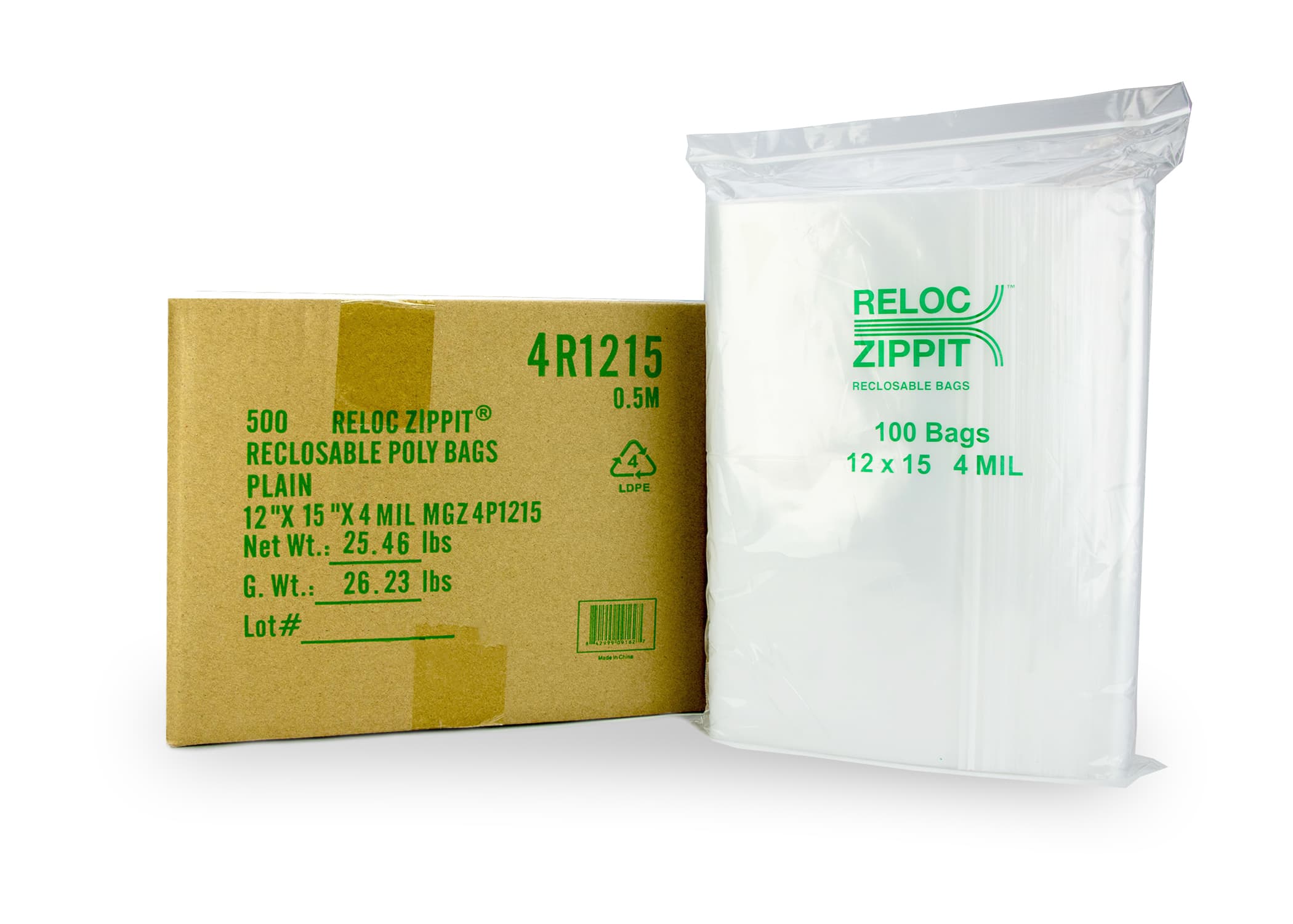 Bag 12X15 IN Plastic 4MIL With Zip Seal Closure Reclosable 500/Case