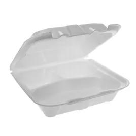 Take-Out Container Hinged With Dome Lid Medium (MED) 8.4X8X3 IN 3 Compartment Polystyrene Foam White Square 150/Case