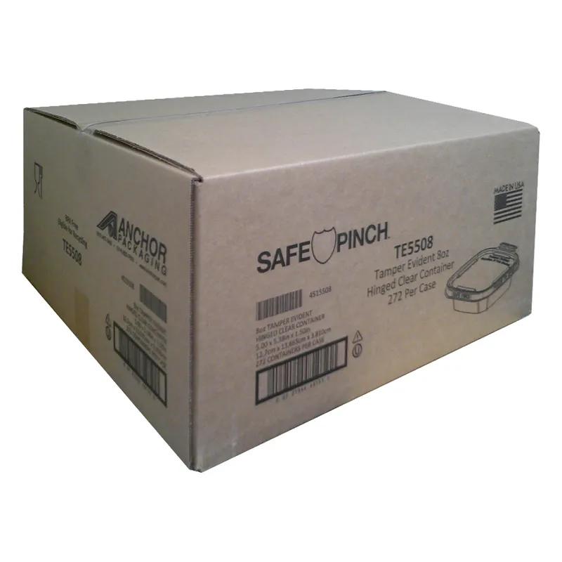 Safe Pinch® Deli Container Hinged With Flat Lid 8 OZ RPET Clear Square 272/Case