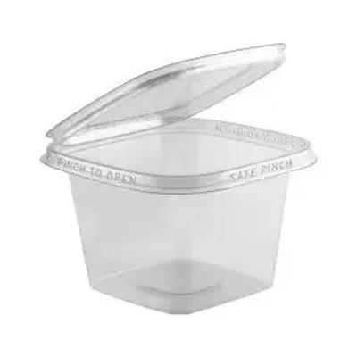 Safe Pinch® Deli Container Hinged With Flat Lid 16 OZ RPET Clear Square 260/Case